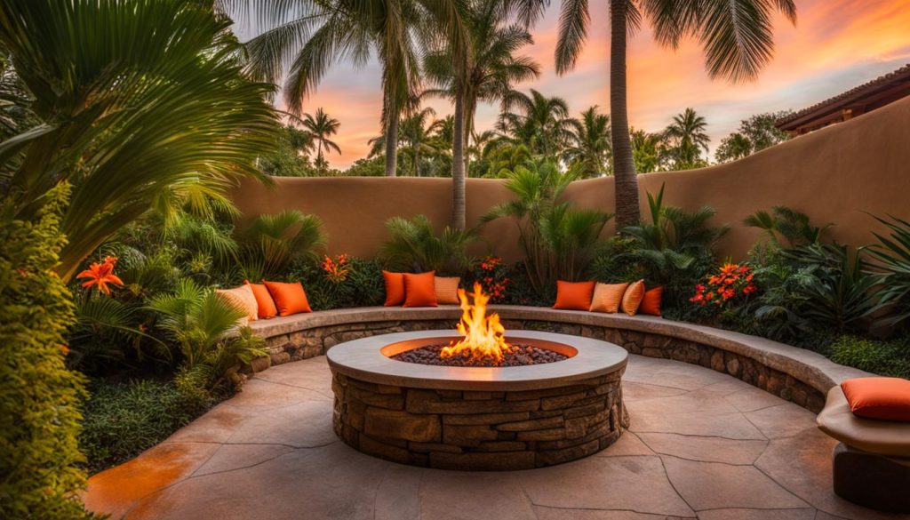 tropical-inspired fire pit