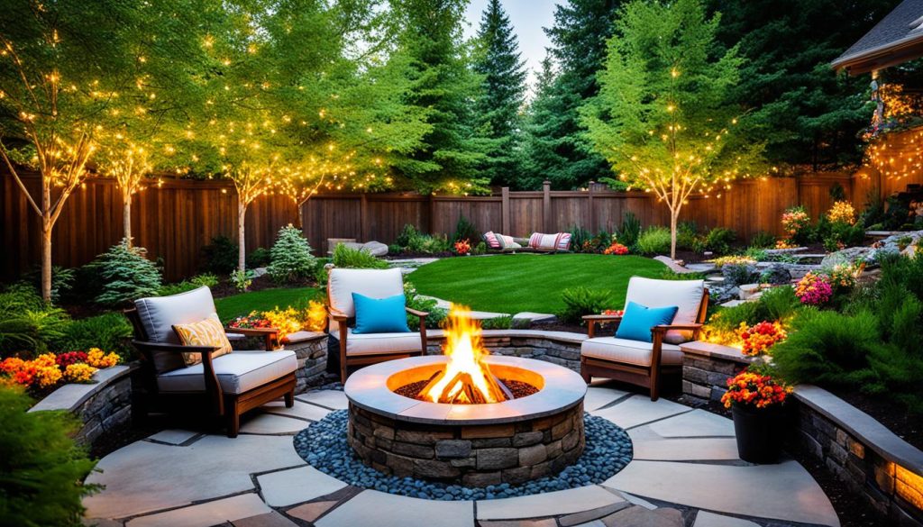 backyard landscaping with fire pit