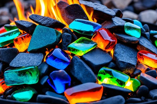 Colored glass rocks for fire pit