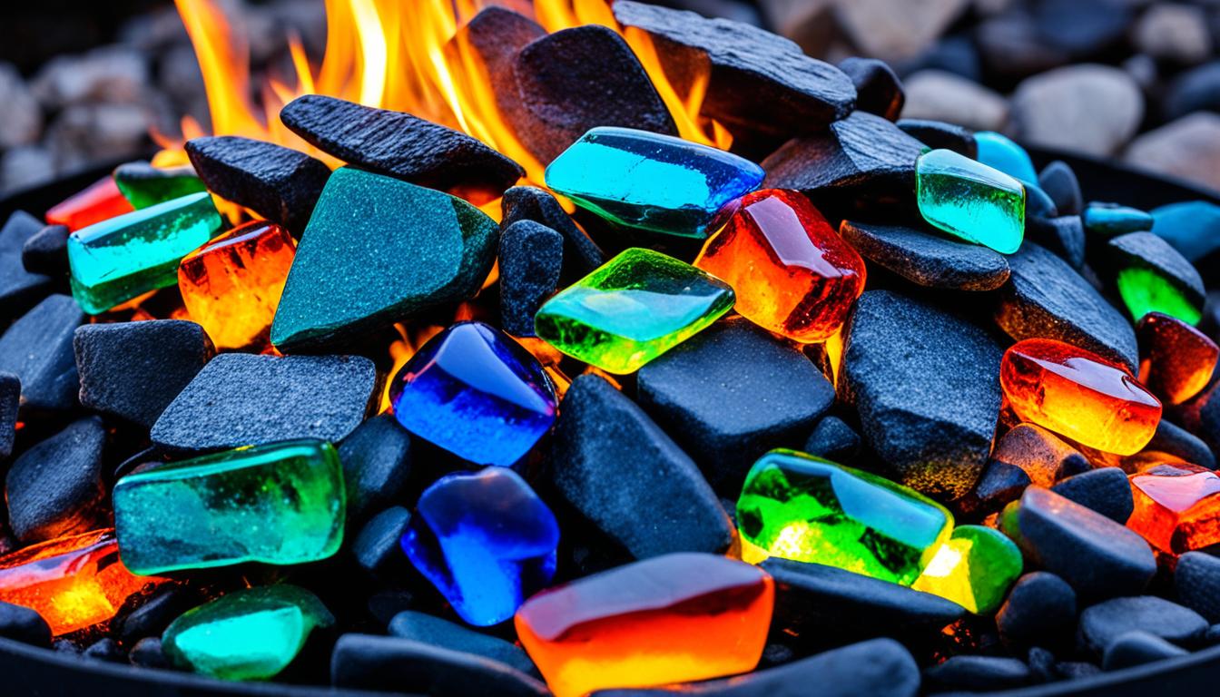 Colored glass rocks for fire pit
