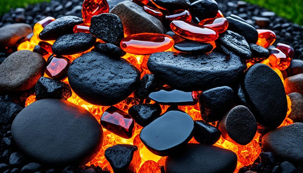 fire pit glass and lava rocks